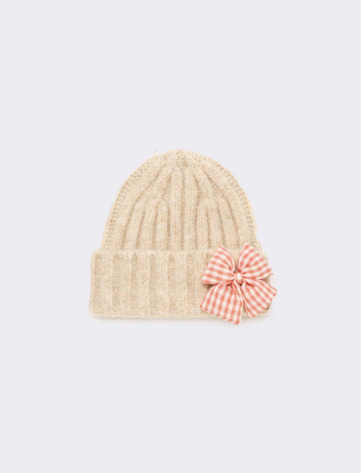Set cappello e sciarpa con fiocco vichy - Bianco panna