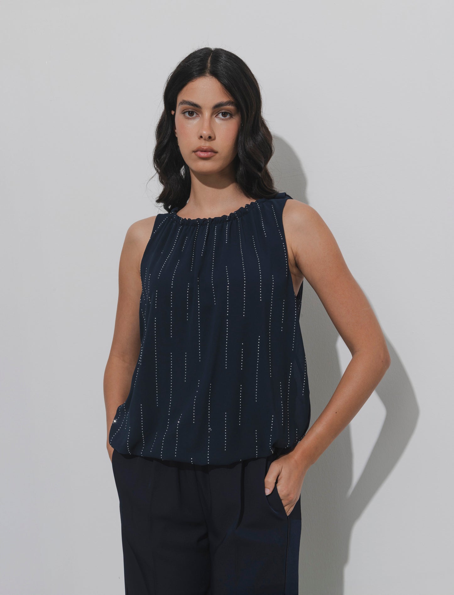 Top in fantasia con tessuto leggero - Blu