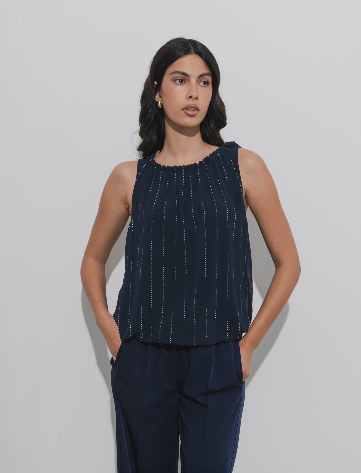 Top in fantasia con tessuto leggero - Blu