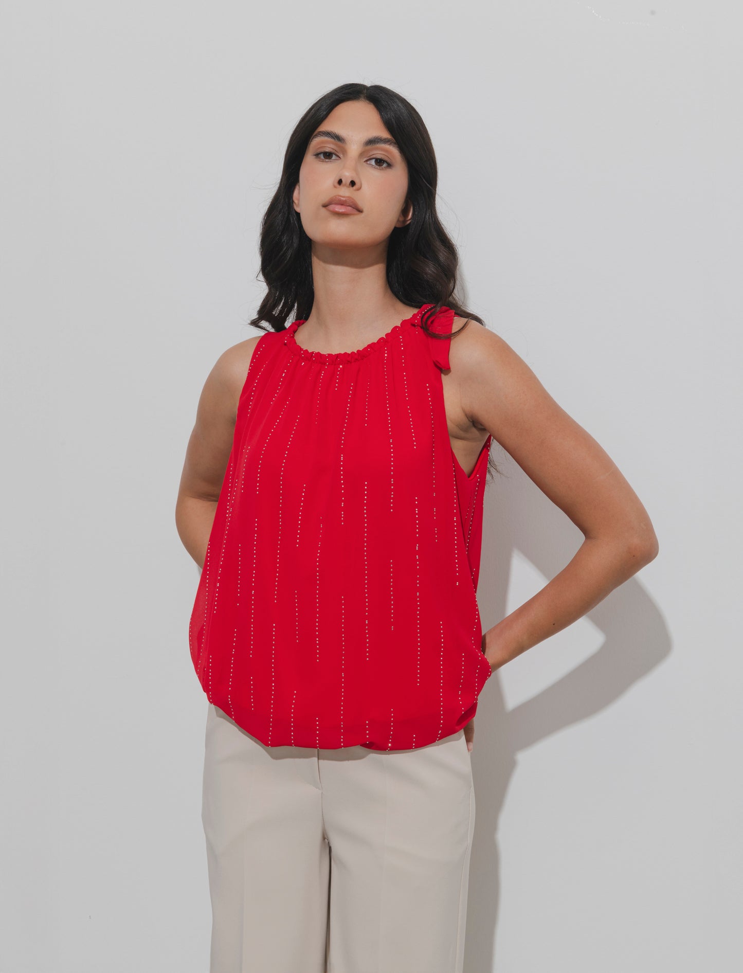 Top in fantasia con tessuto leggero - Rosso