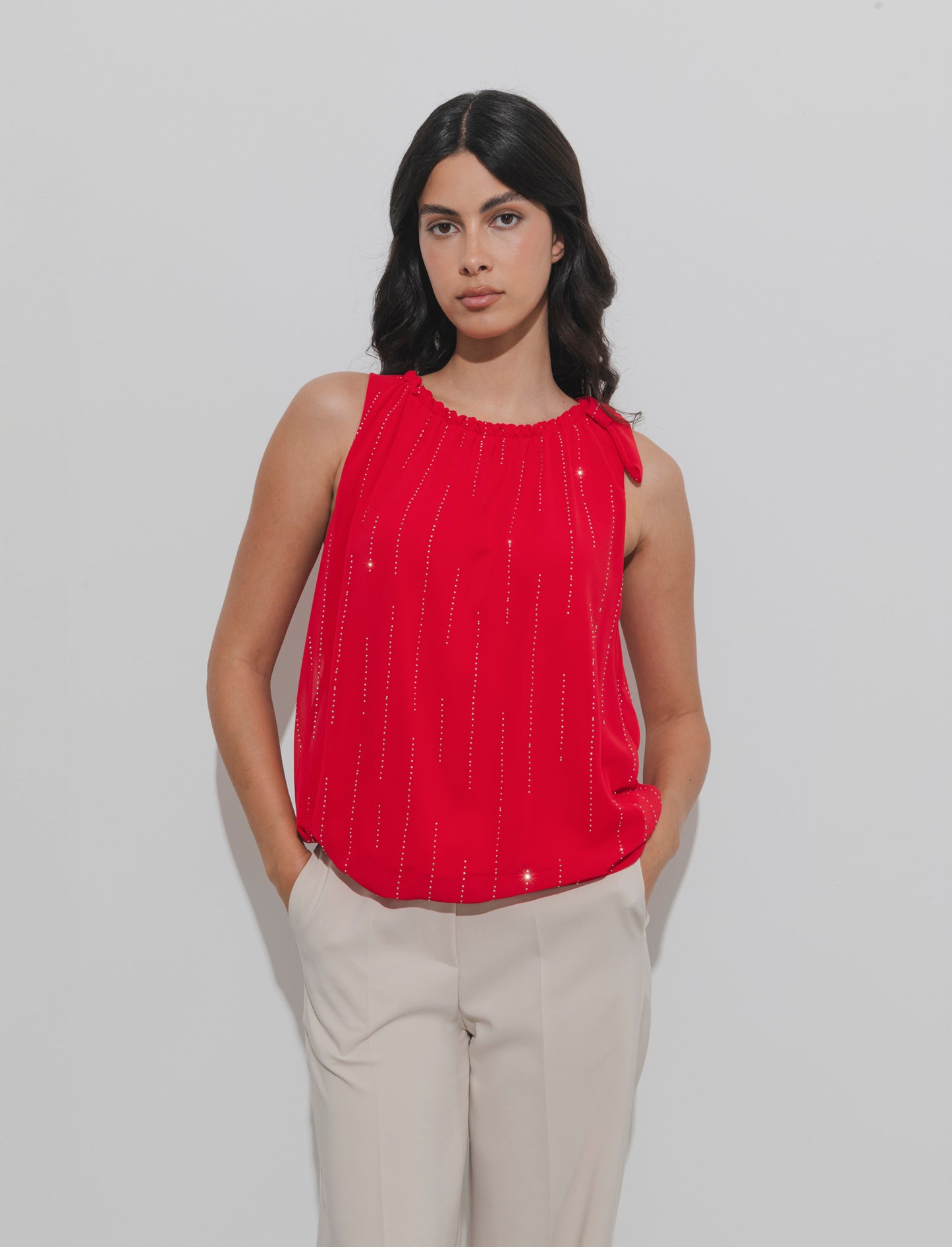 Top in fantasia con tessuto leggero - Rosso