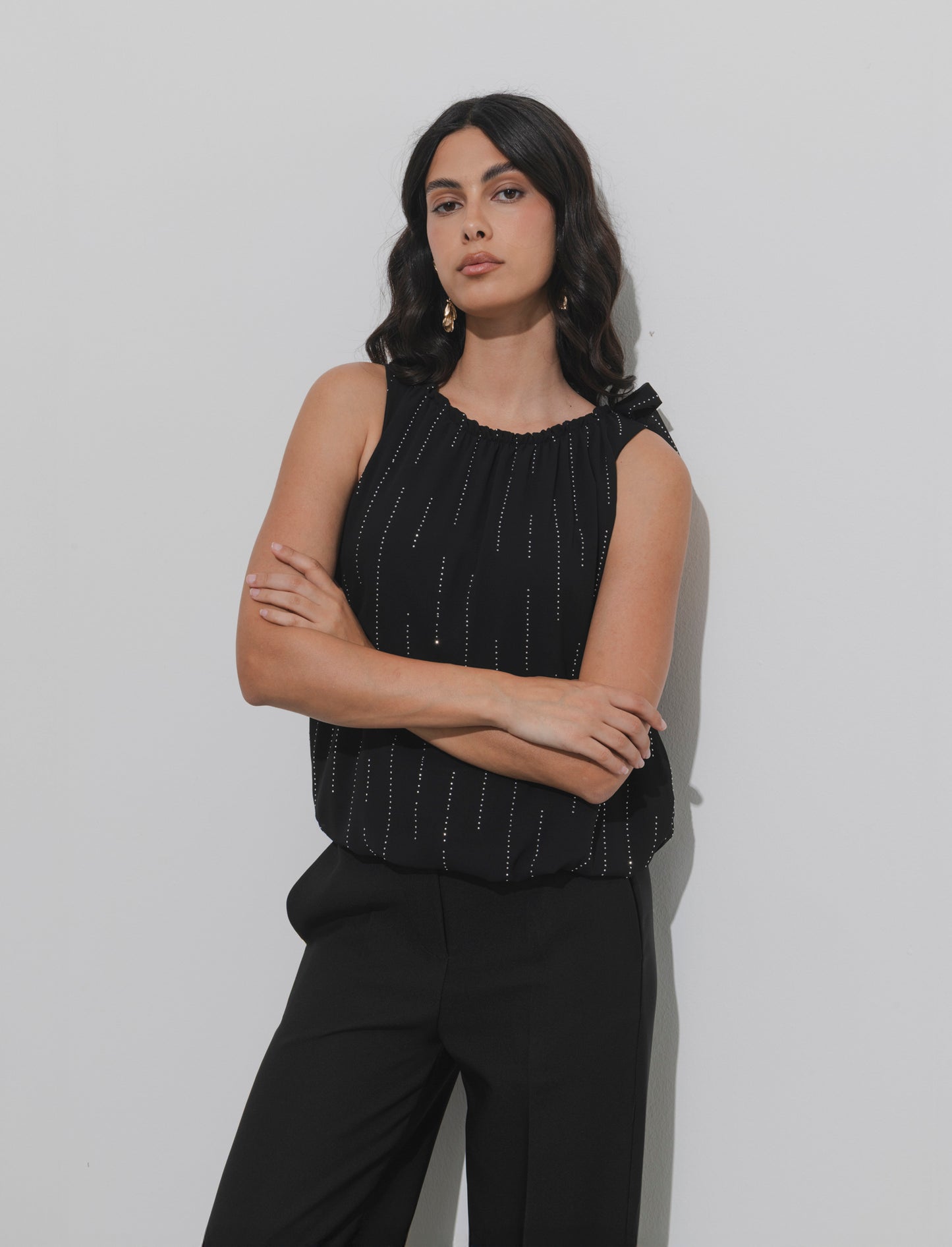 Top in fantasia con tessuto leggero - Nero