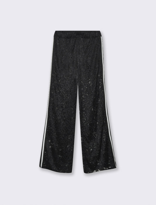 Pantalone in pizzo con bande laterali - Nero