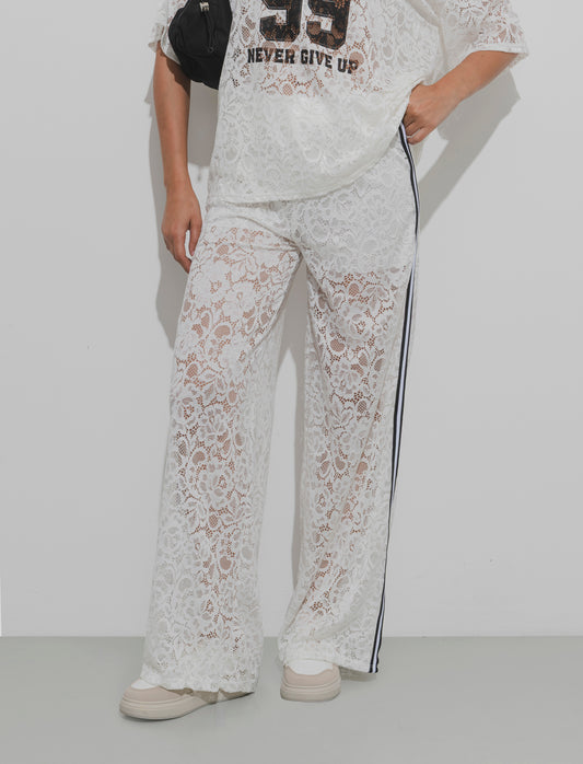 Pantalone in pizzo con bande laterali - Bianco