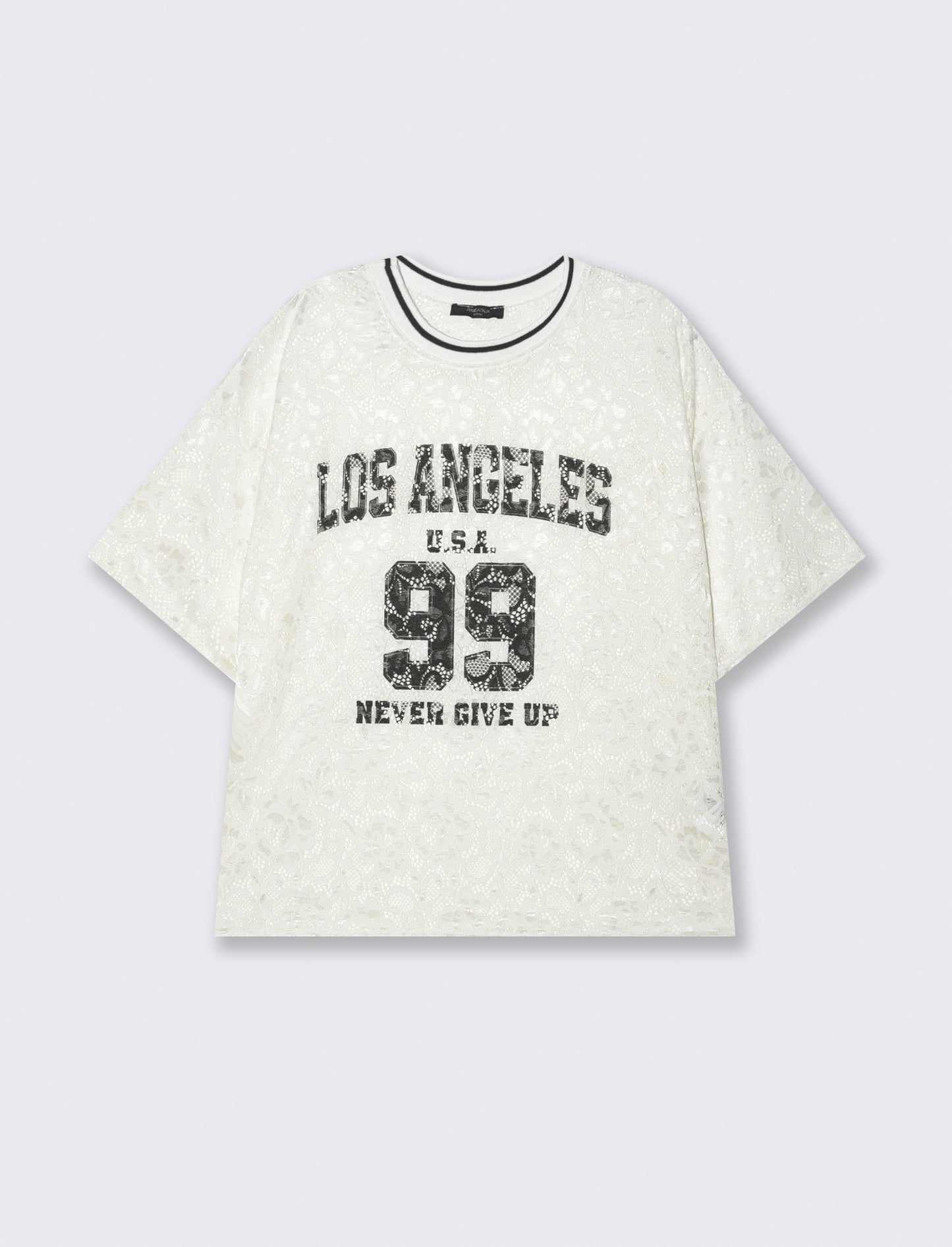 Tshirt in pizzo con stampa sul davanti - Bianco