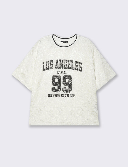 Tshirt in pizzo con stampa sul davanti - Bianco