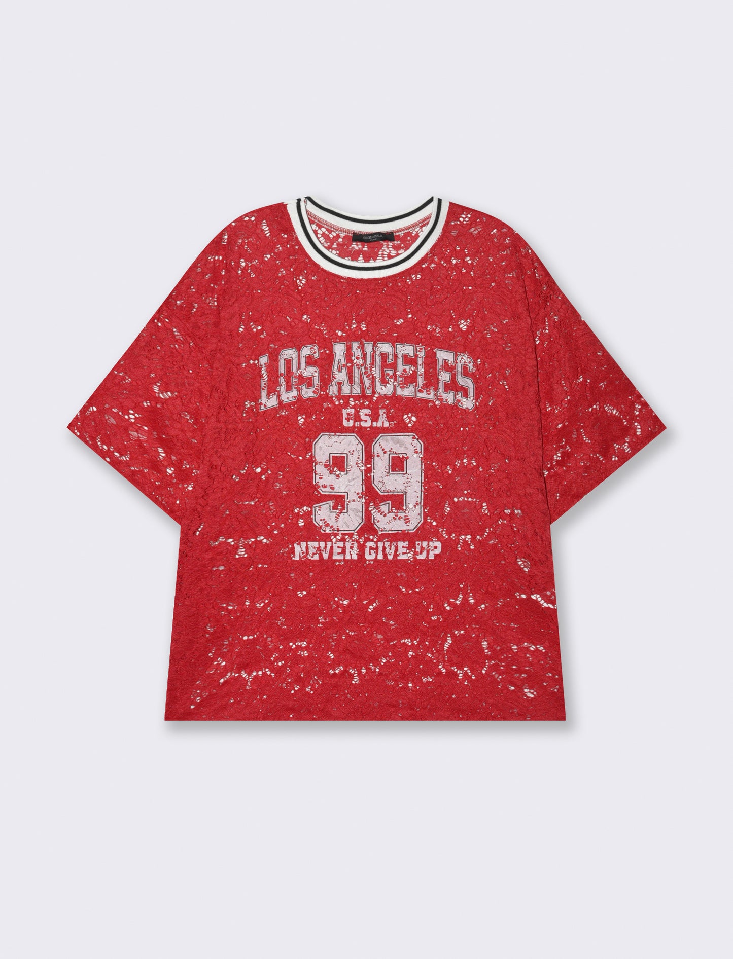 Tshirt in pizzo con stampa sul davanti - Rosso