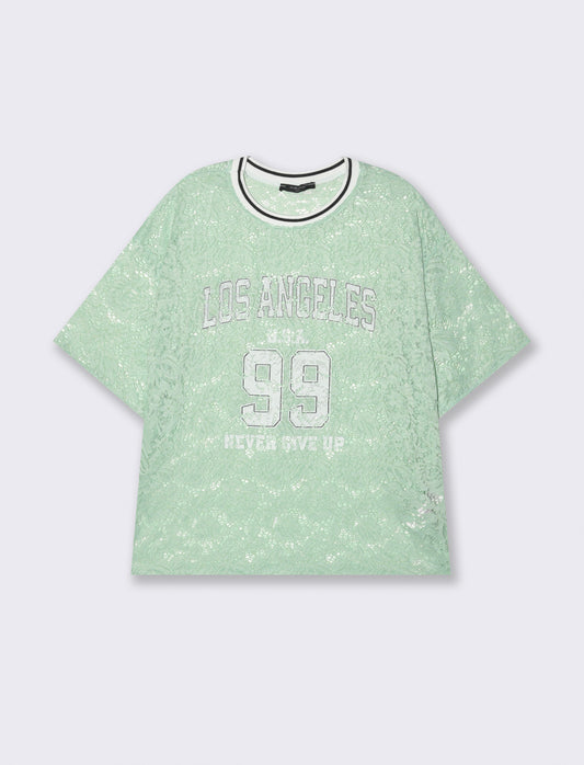 Tshirt in pizzo con stampa sul davanti - ACQUA