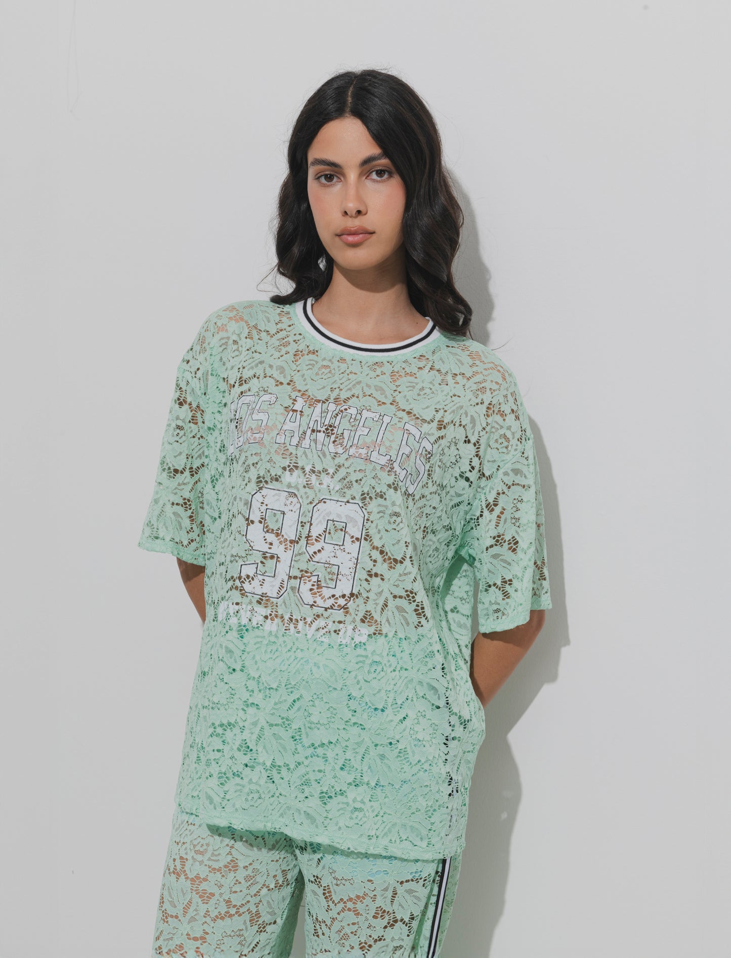 Tshirt in pizzo con stampa sul davanti - ACQUA