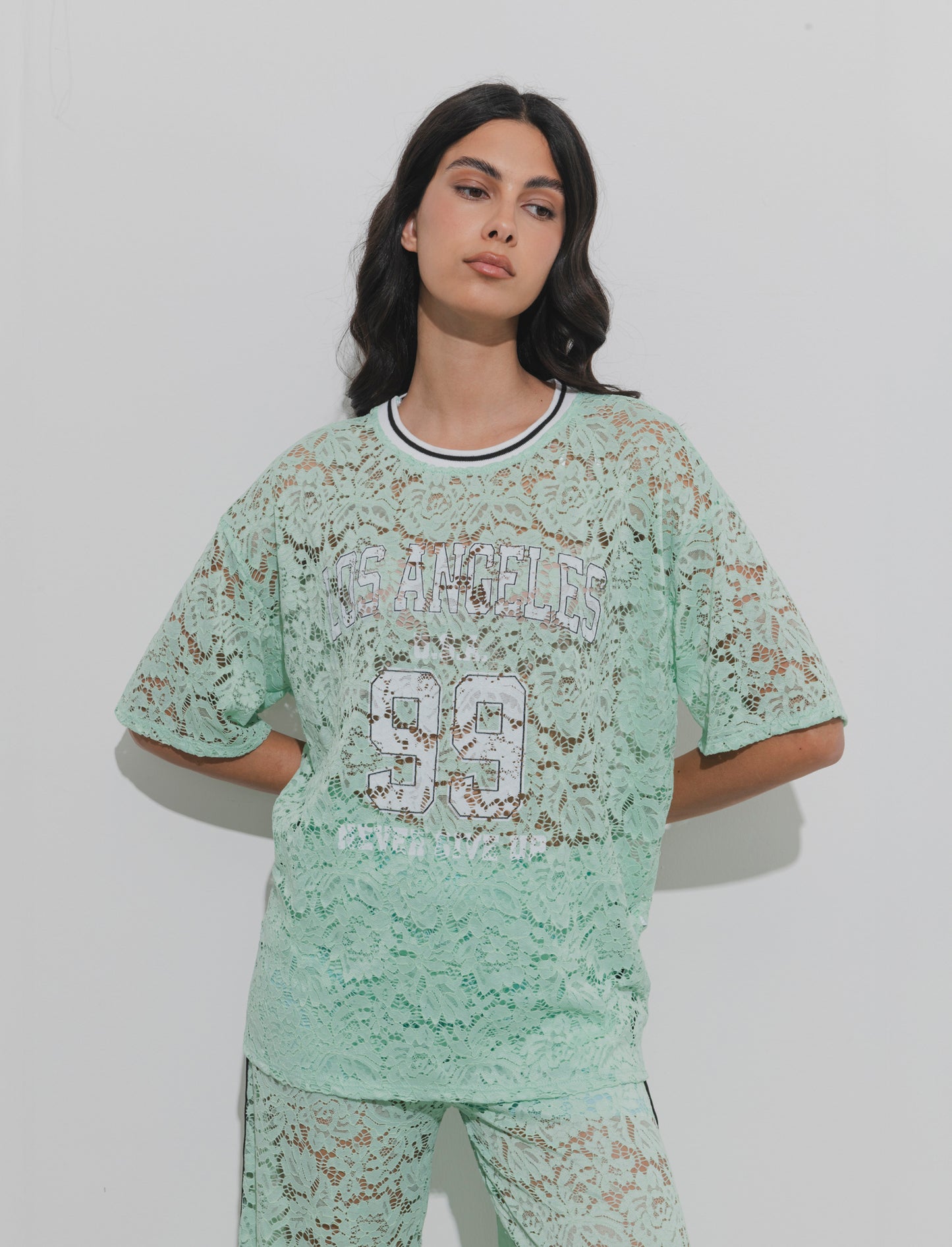 Tshirt in pizzo con stampa sul davanti - ACQUA