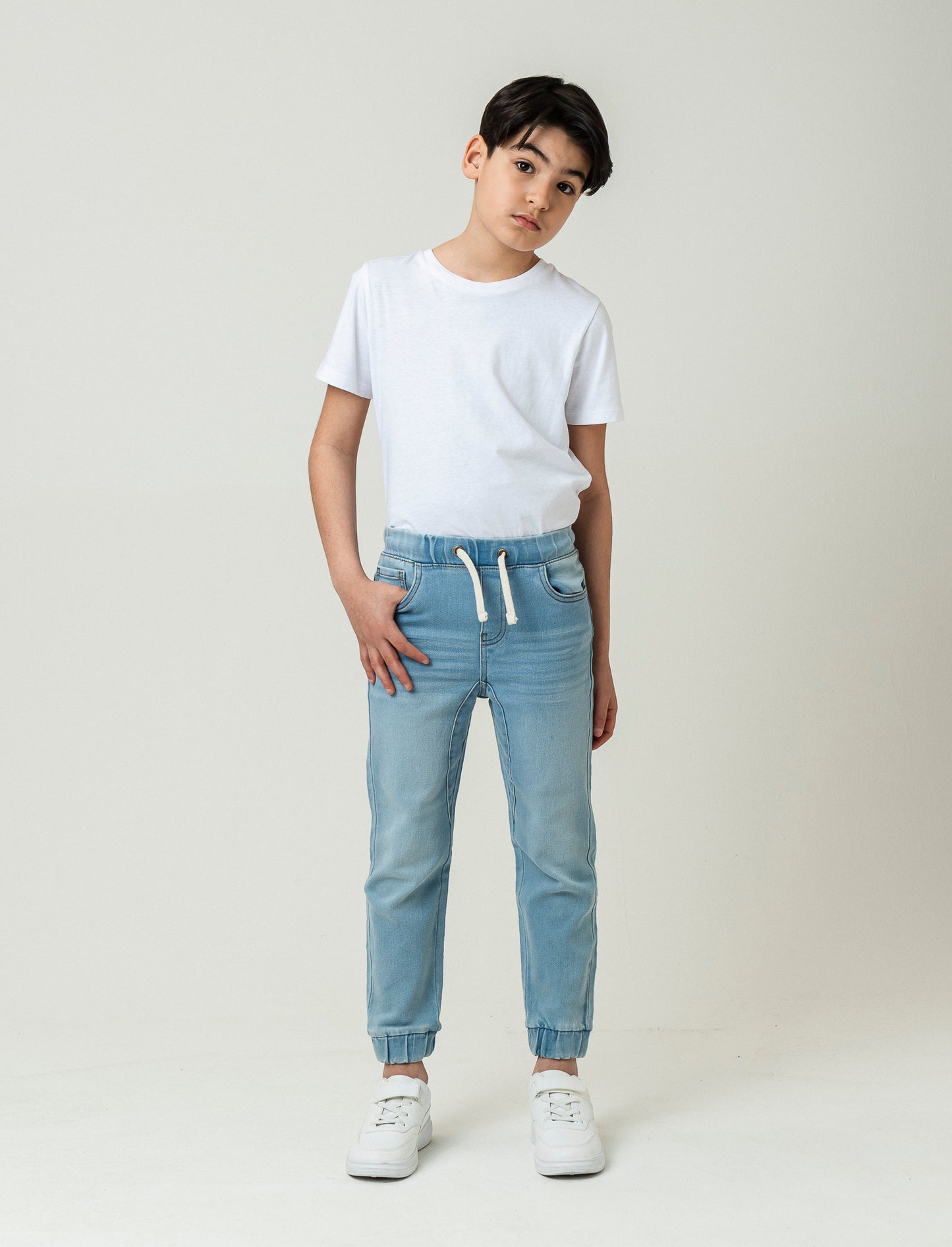 Jogger in denim con lacci da bambino - Denim chiaro