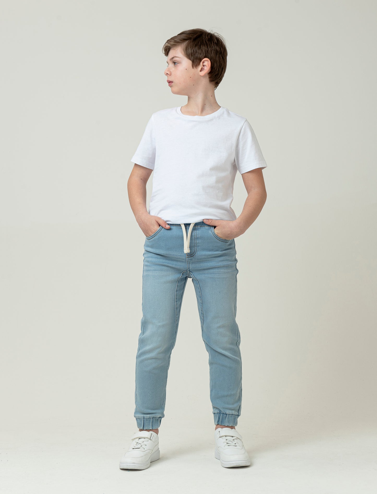 Jogger in denim con lacci da bambino - Denim chiaro