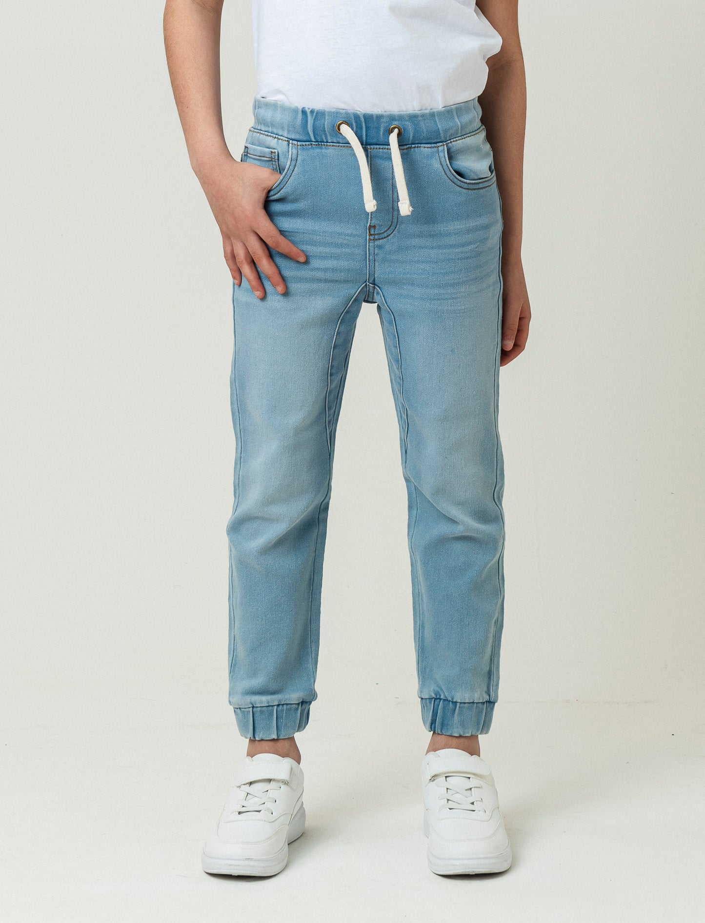 Jogger in denim con lacci da bambino - Denim chiaro