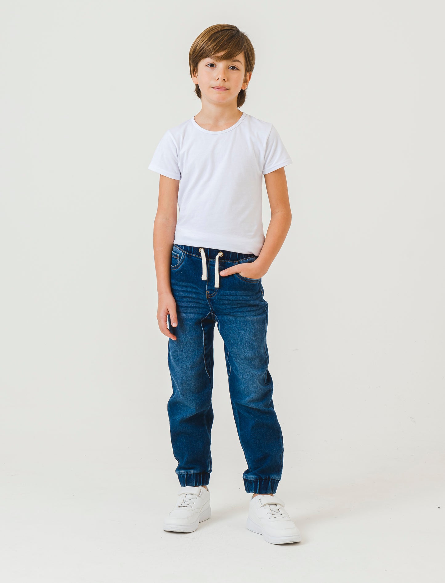 Jogger in denim con lacci da bambino - Denim