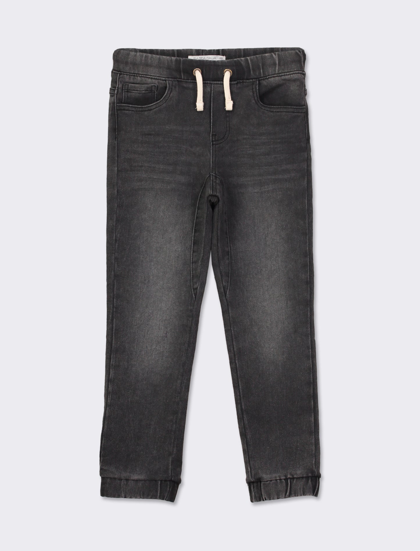Jogger in denim con lacci da bambino - Nero