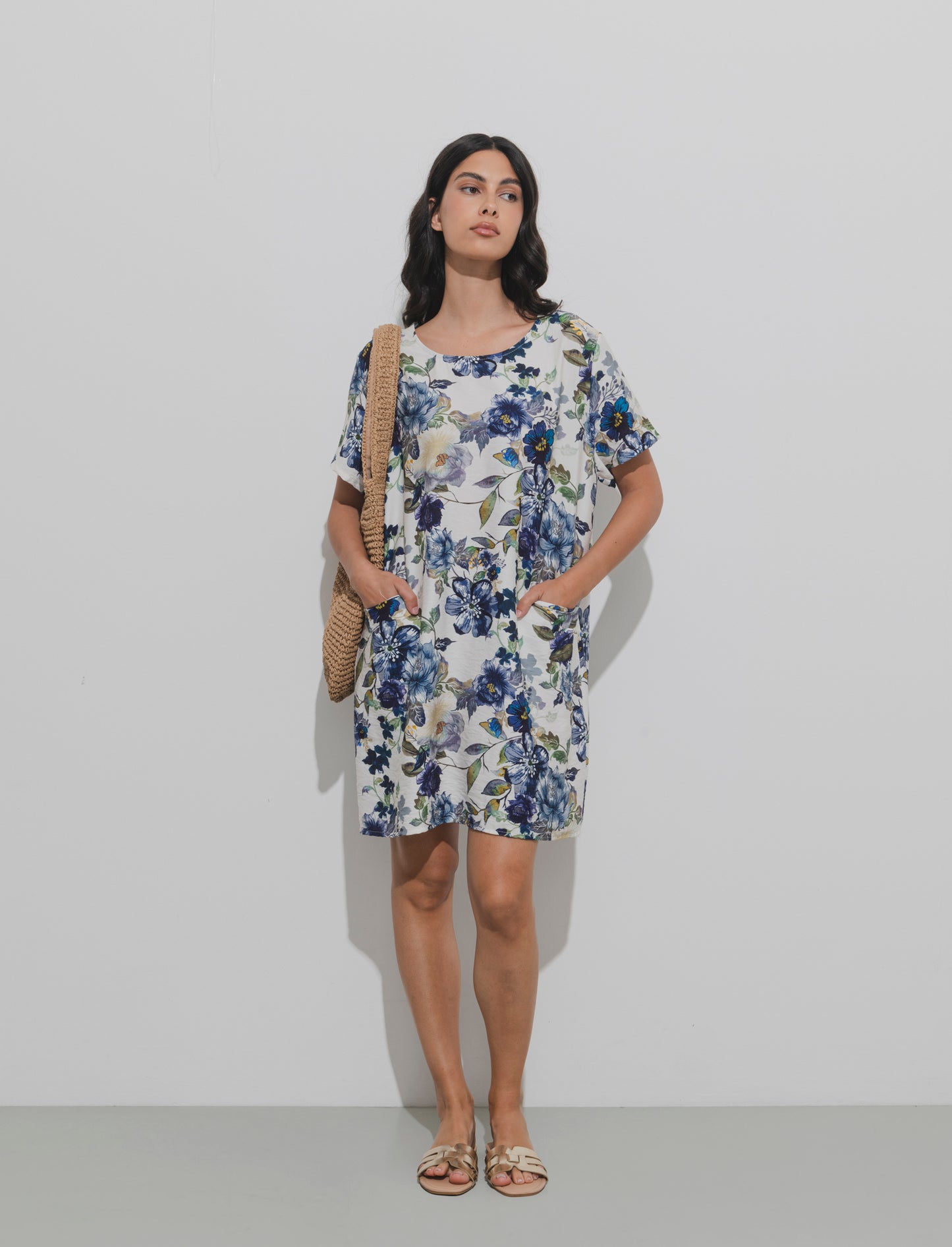 Vestito in cotone stampato - Blu