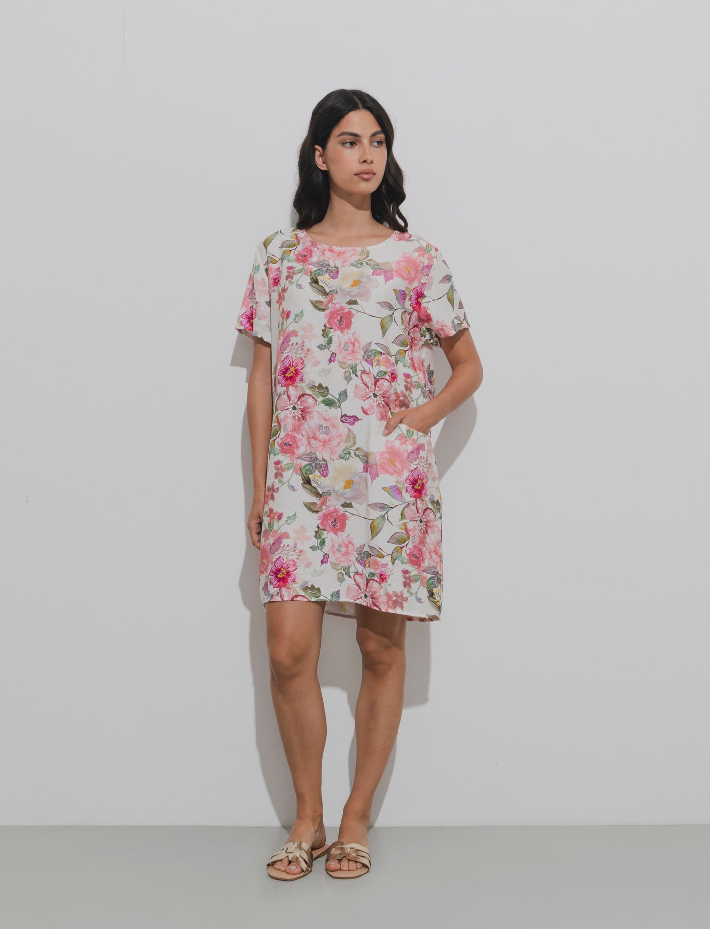 Vestito in cotone stampato - Rosa