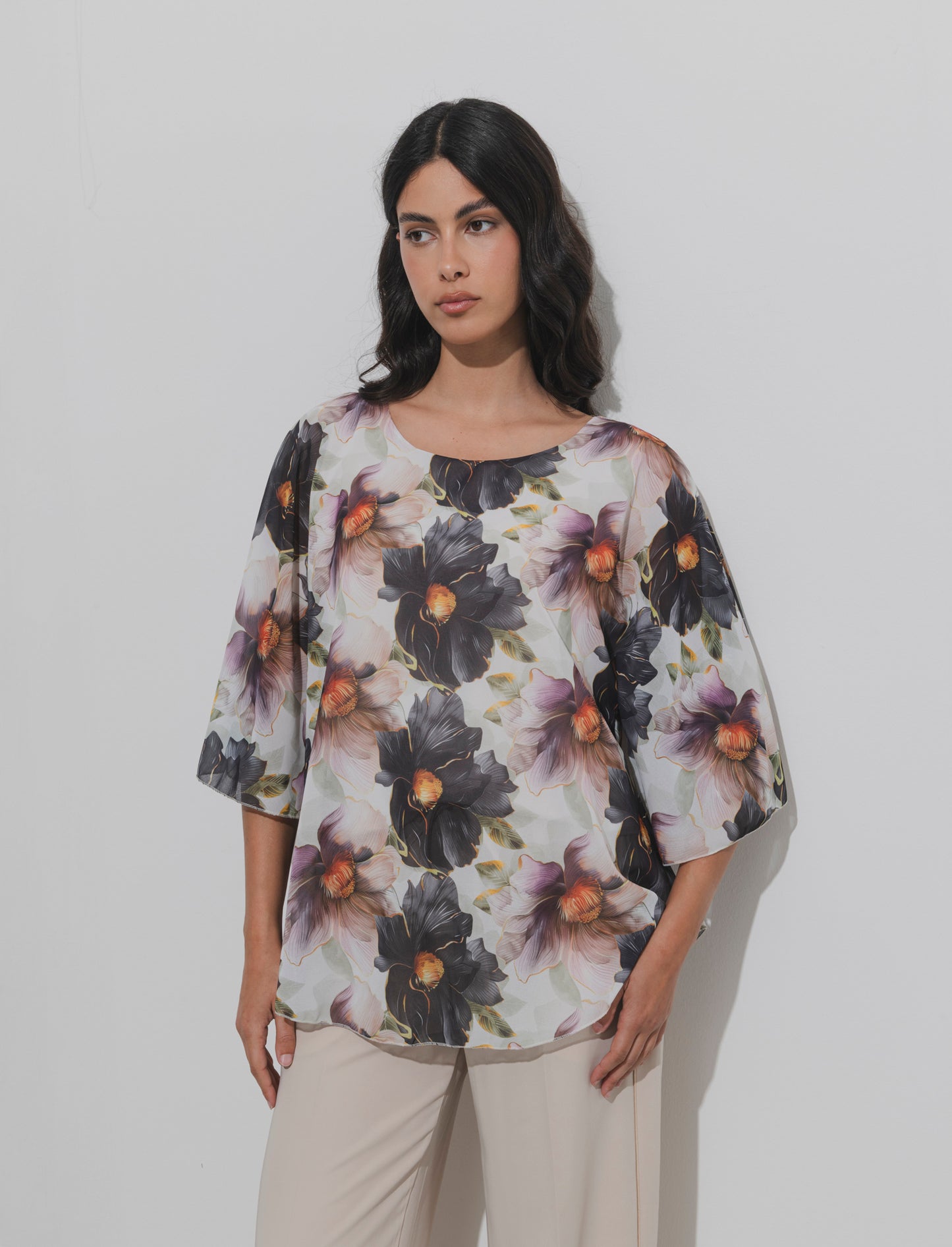 Casacca stampata over in tessuto leggero - Nero