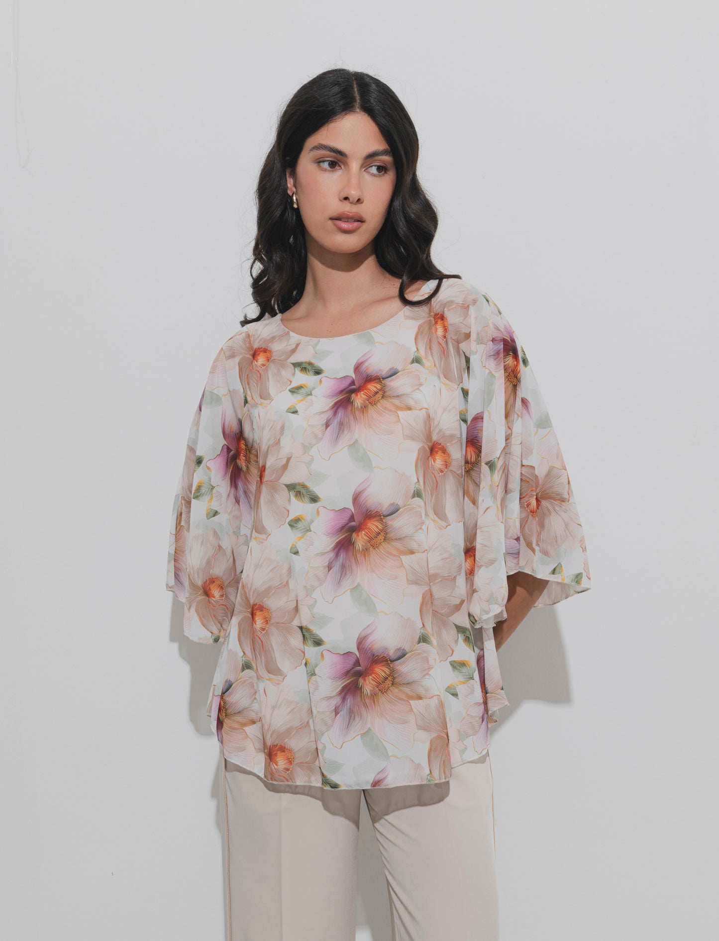 Casacca stampata over in tessuto leggero - Beige
