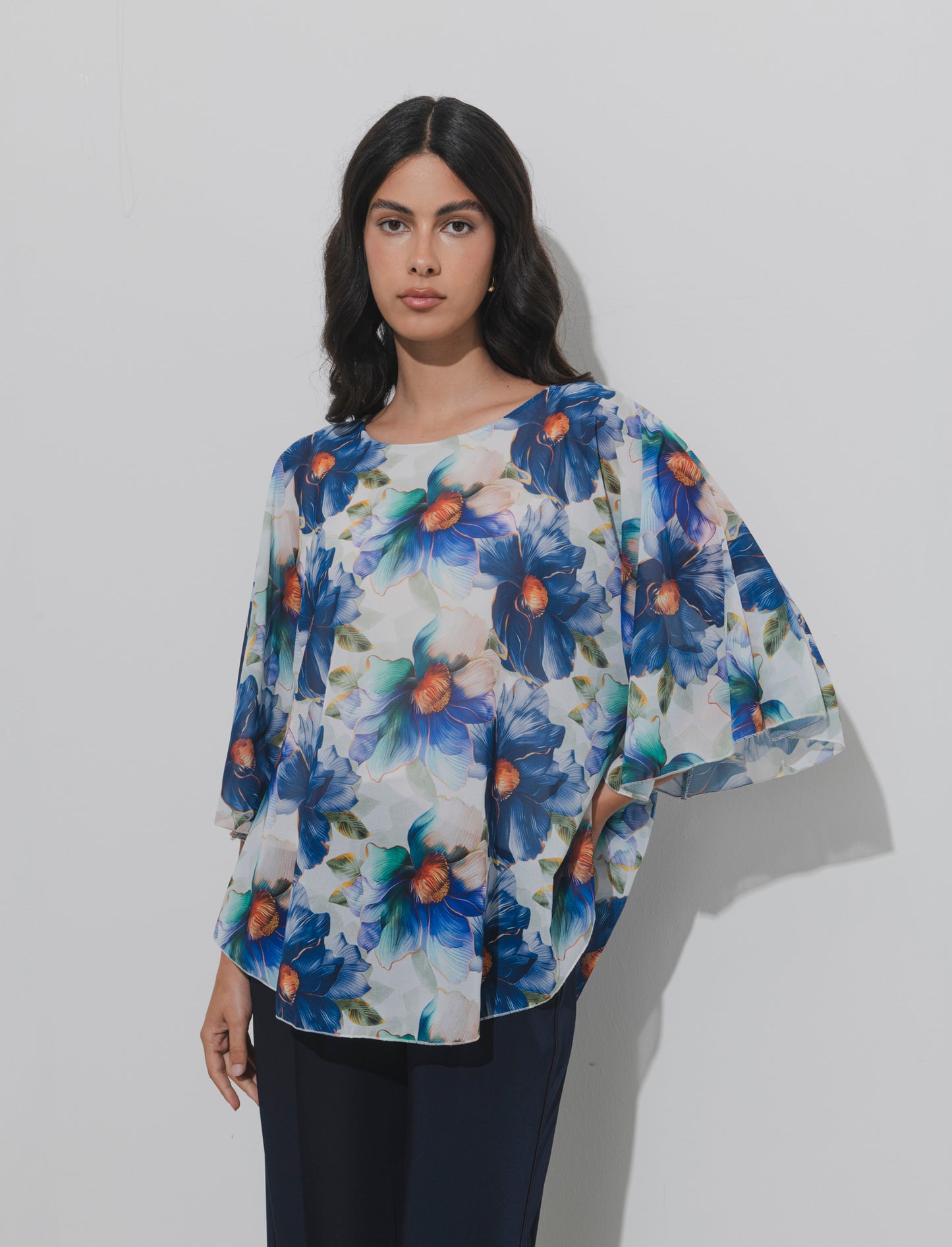 Casacca stampata over in tessuto leggero - Blu