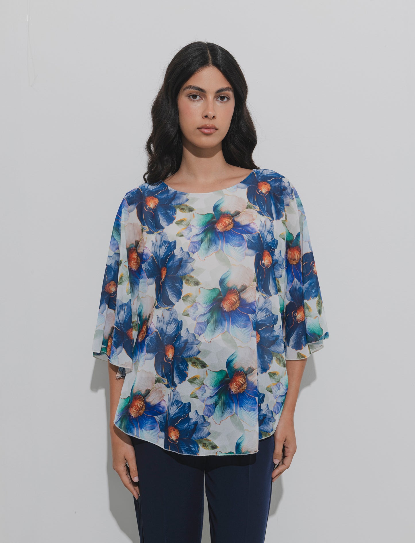 Casacca stampata over in tessuto leggero - Blu