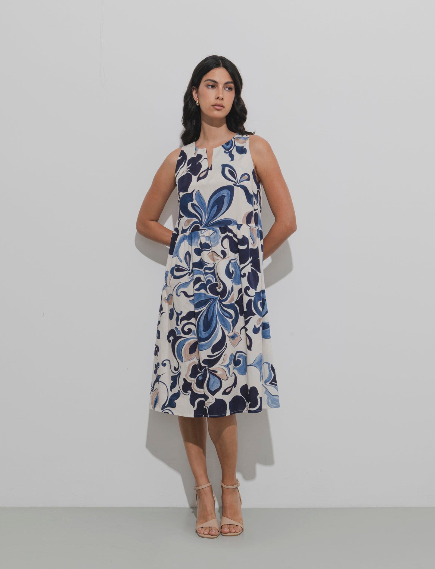 Vestito in cotone stampato - Beige