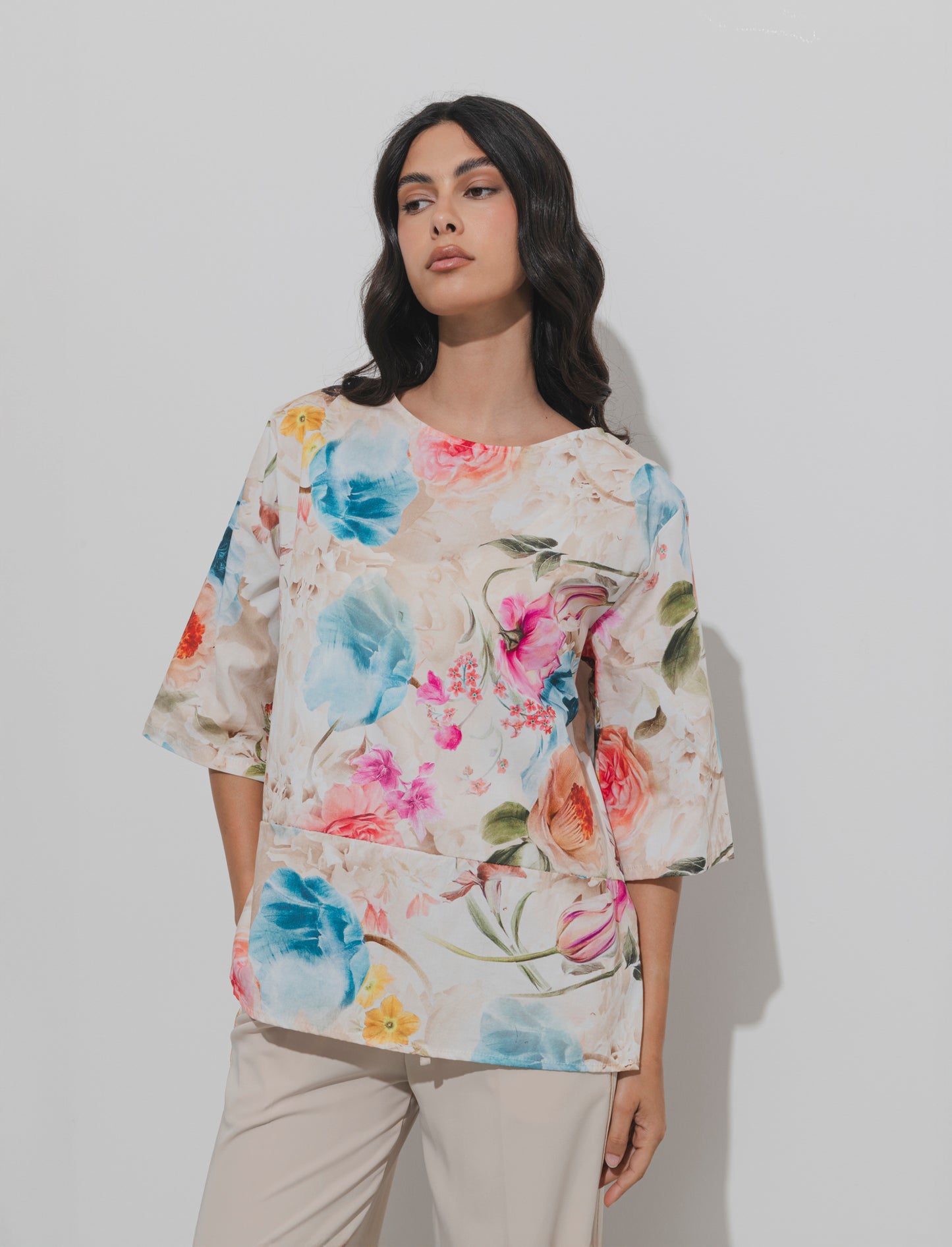 Tshirt stampata in cotone - Beige