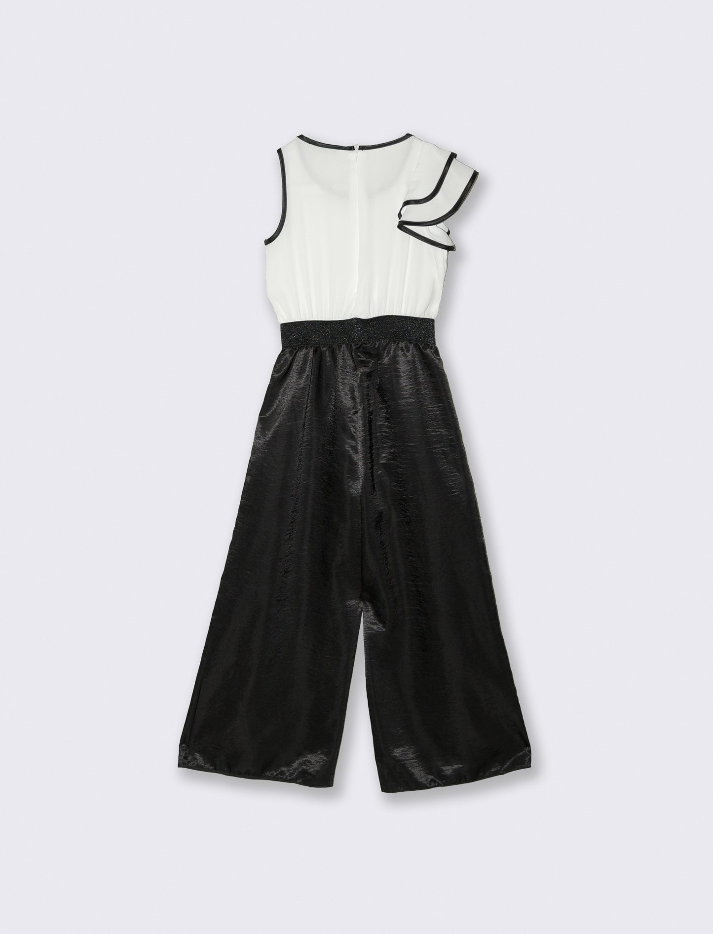 Salopette elegante da bambina con tessuti a contrasto. - Nero