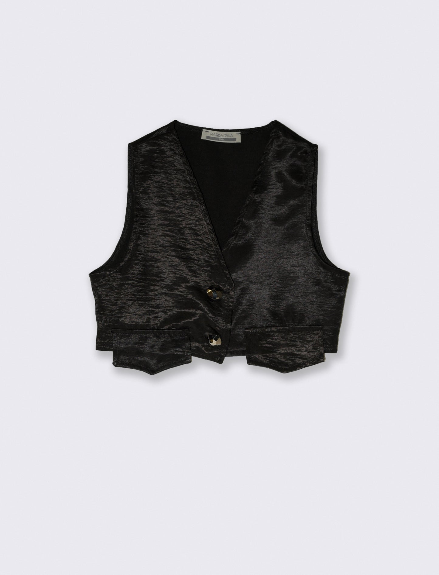 Gilet corto elegante dal tessuto lucido. - Nero