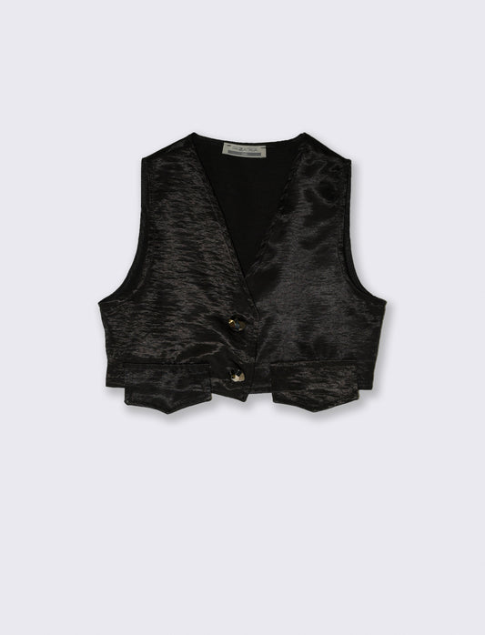 Gilet corto elegante dal tessuto lucido. - Nero