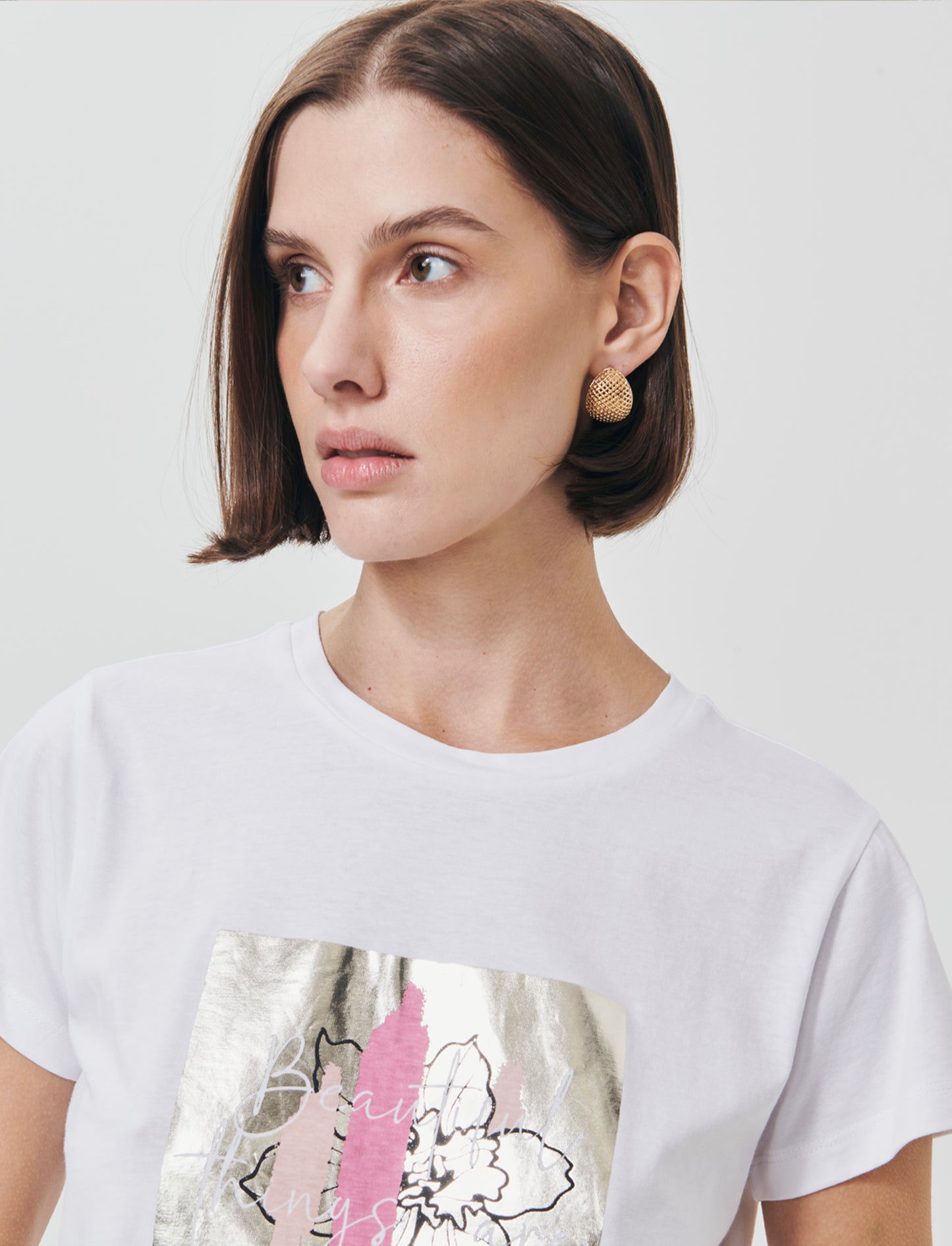 T-Shirt Manica Corta con Stampa - Bianco