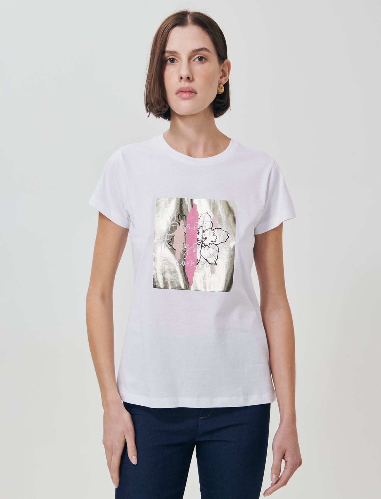 T-Shirt Manica Corta con Stampa - Bianco