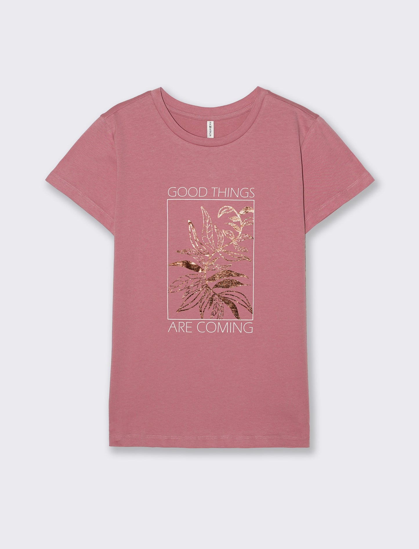 T-Shirt Manica Corta con Stampa - Rosa polvere