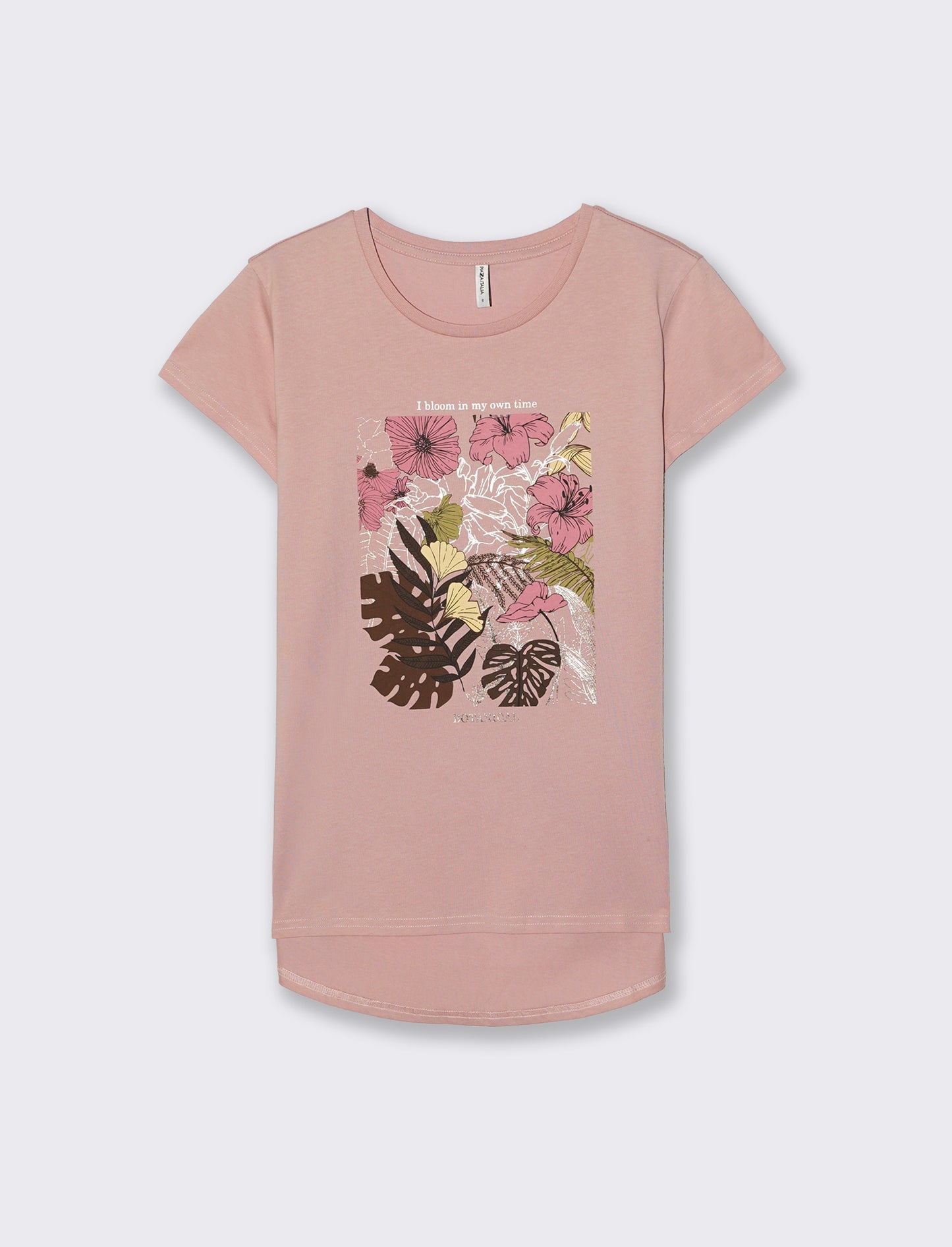 T-Shirt Manica Corta con Stampa - Rosa antico