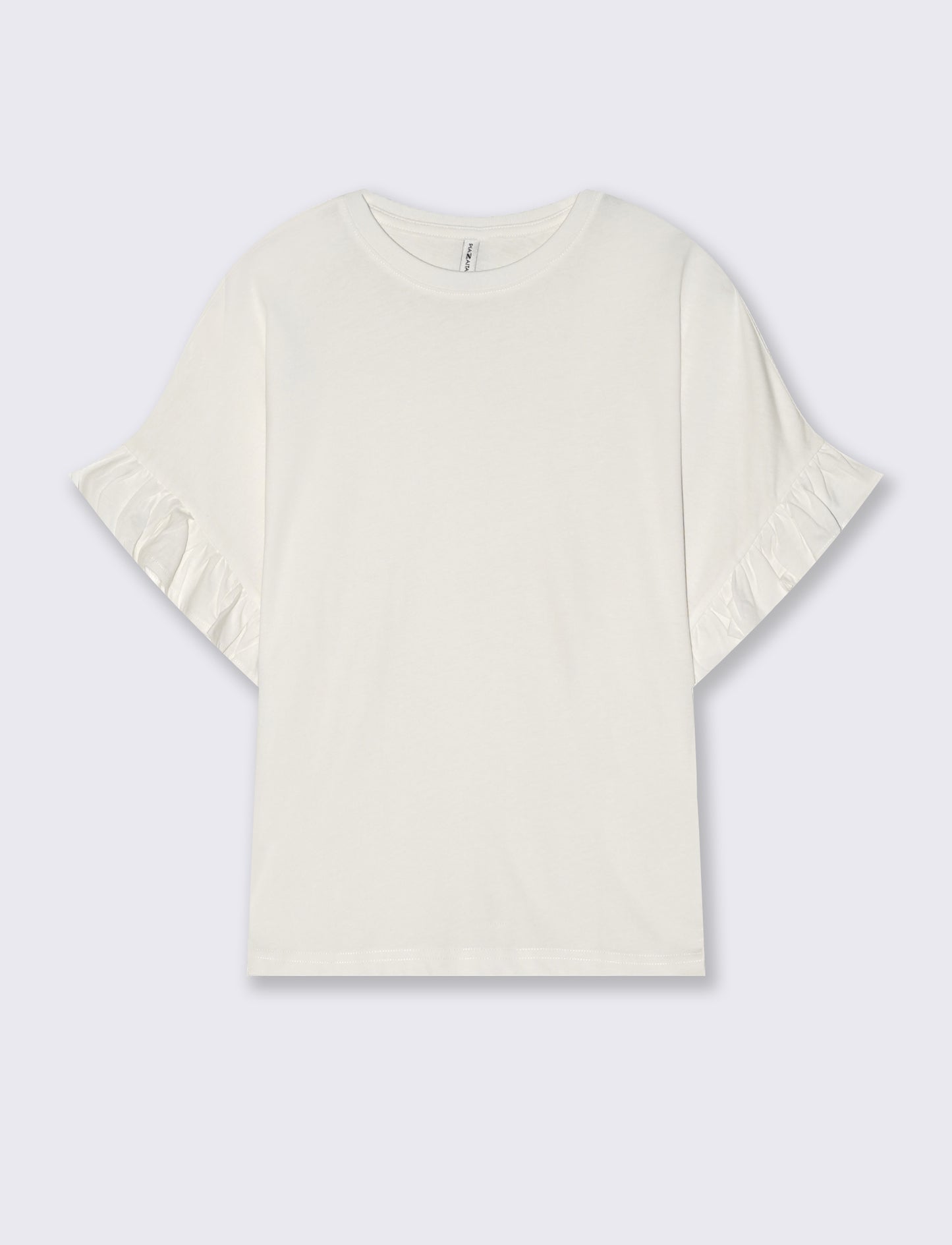 T-Shirt Girocollo Mezza Manica con Ruches - Avorio