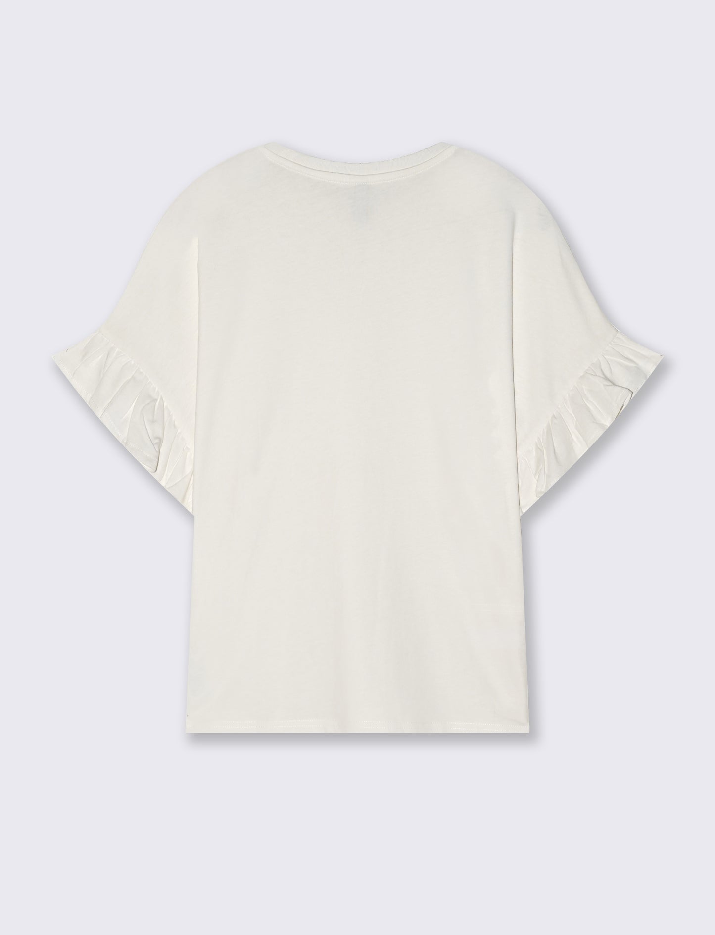 T-Shirt Girocollo Mezza Manica con Ruches - Avorio