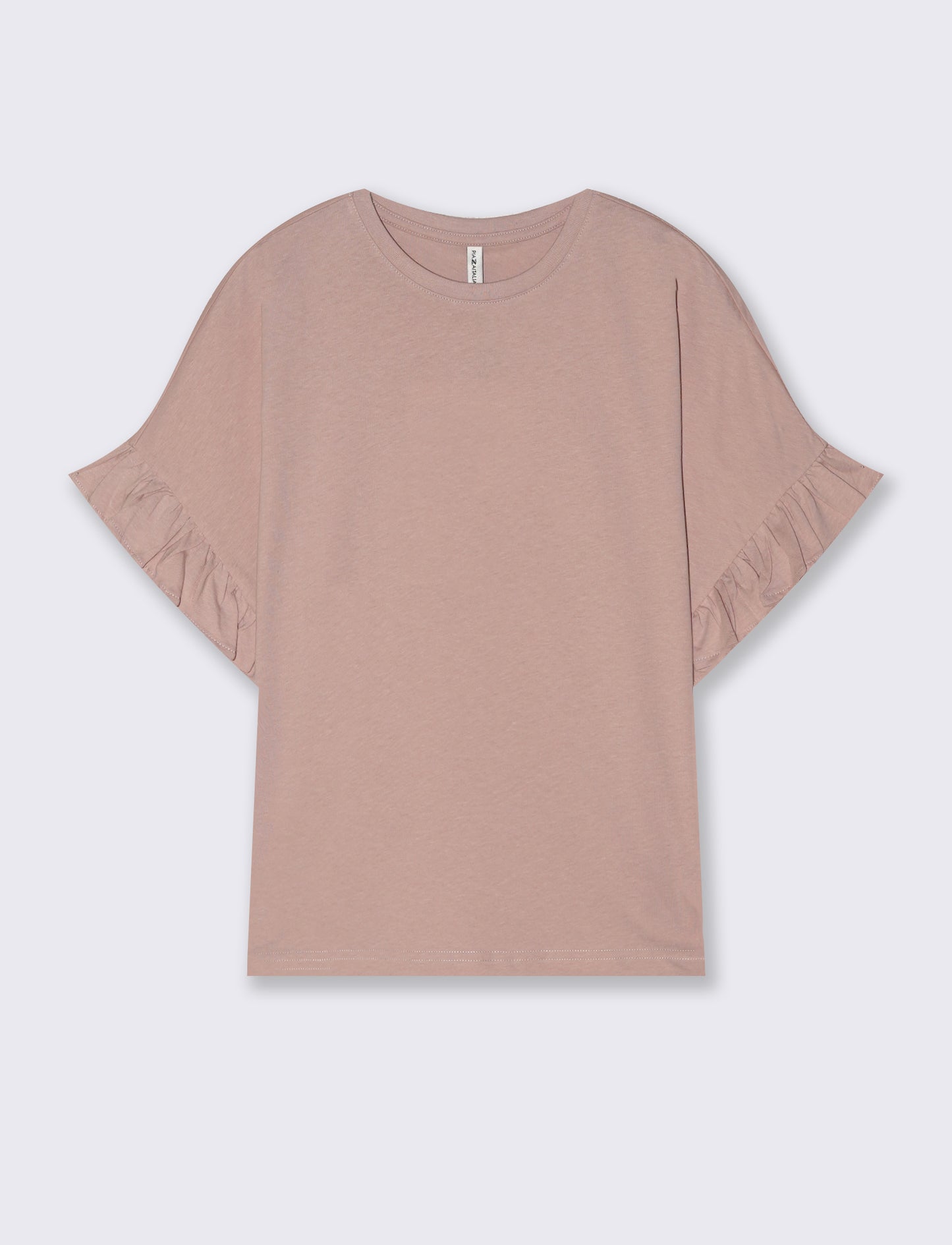 T-Shirt Girocollo Mezza Manica con Ruches - Rosa antico