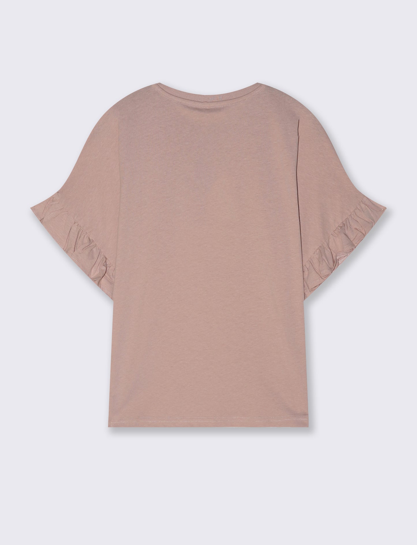 T-Shirt Girocollo Mezza Manica con Ruches - Rosa antico