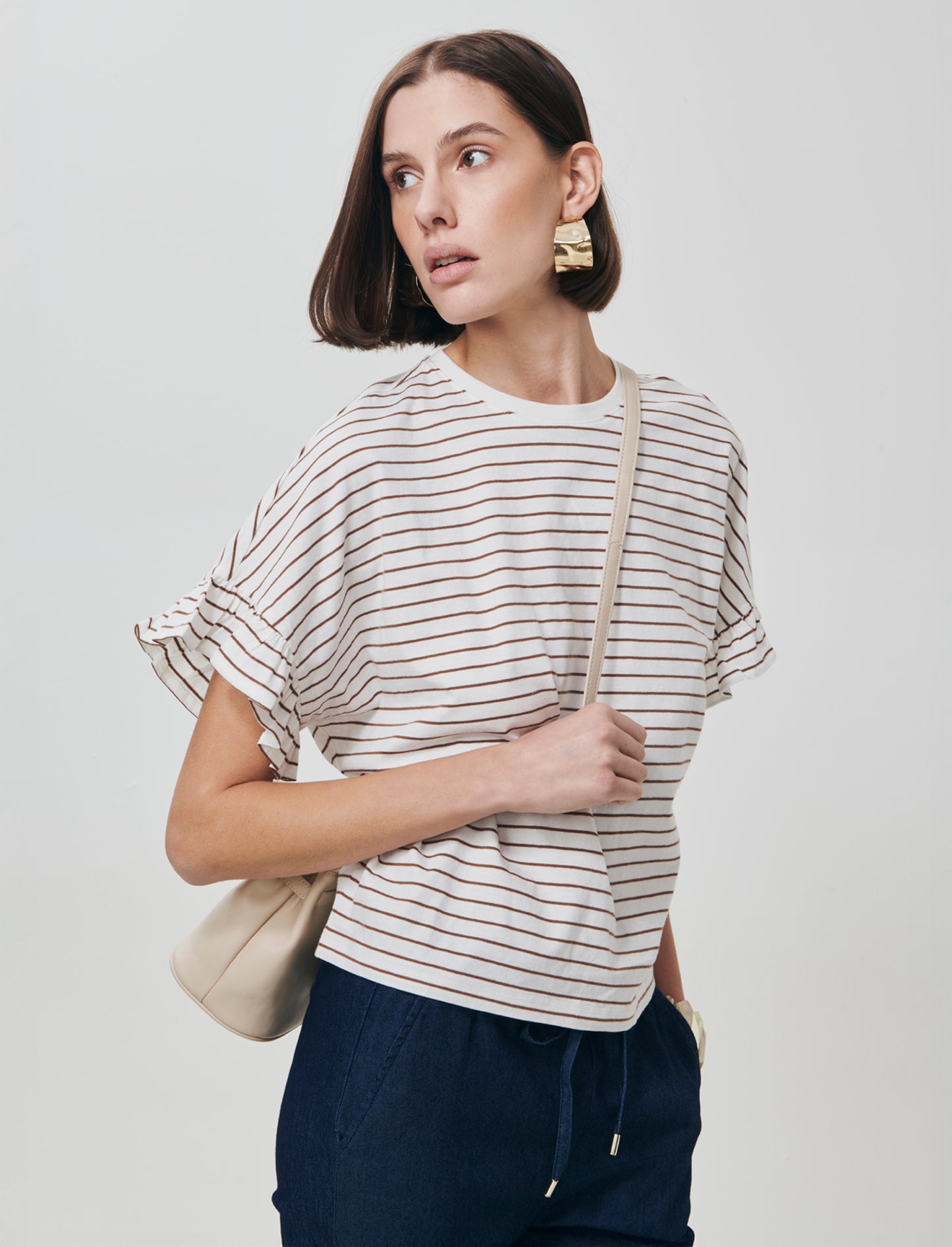 T-Shirt Girocollo Mezza Manica con Ruches - var 2