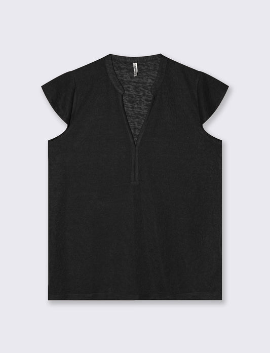 T-Shirt Scollo a V Manica Corto - Nero