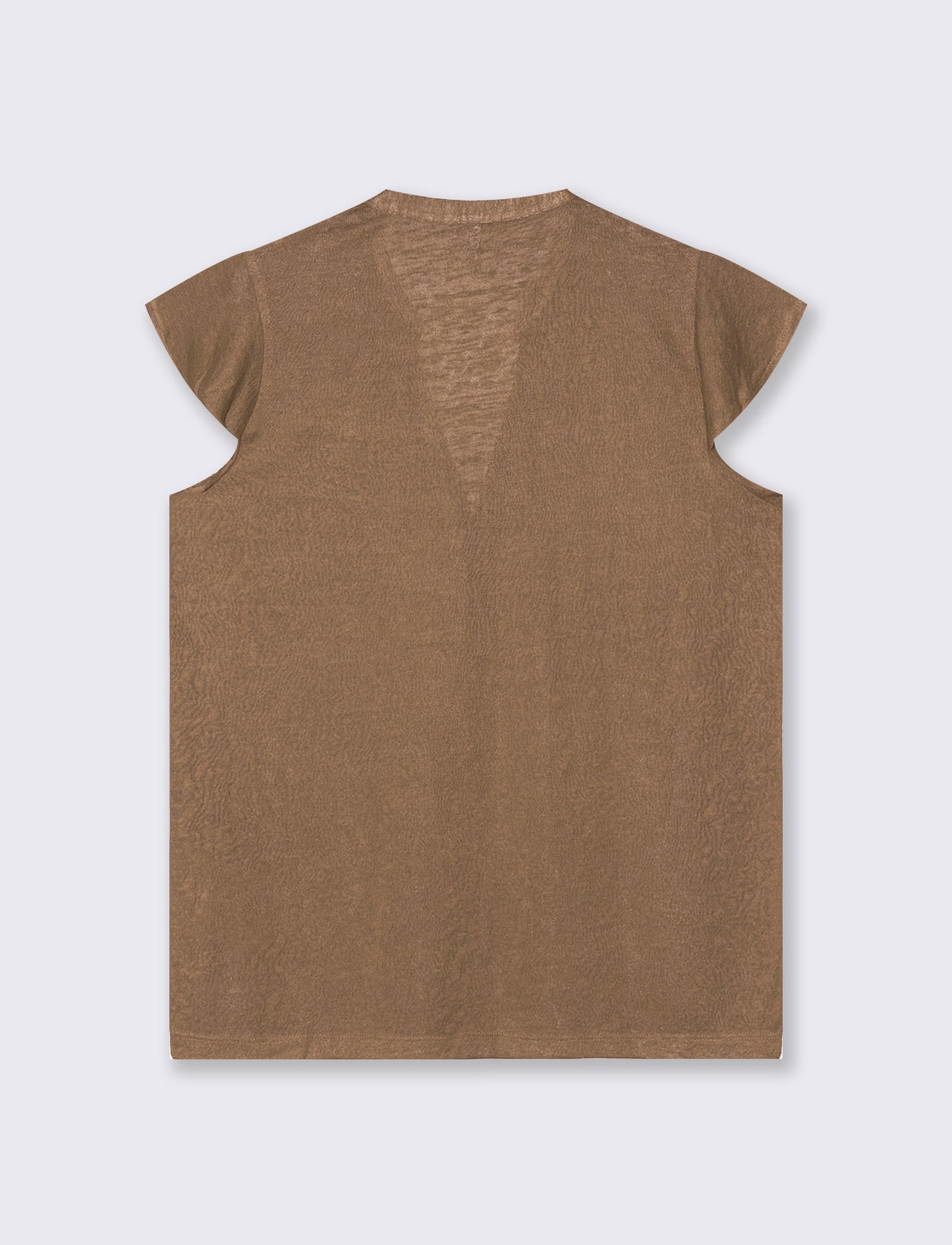 T-Shirt Scollo a V Manica Corto - Cammello