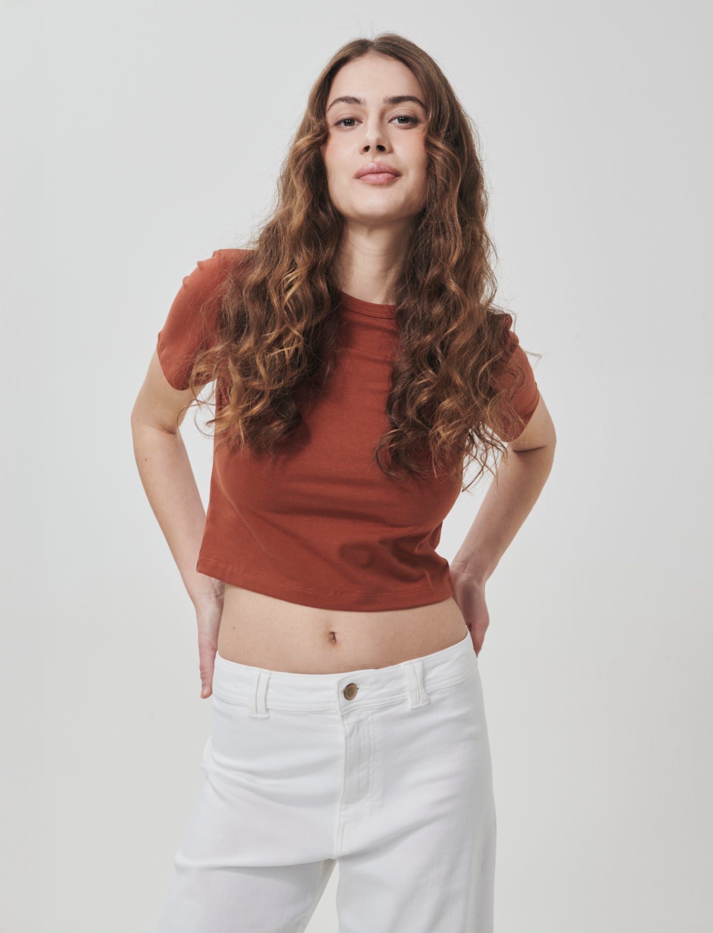 Basic Short Sleeve Crop T-Shirt - Orange