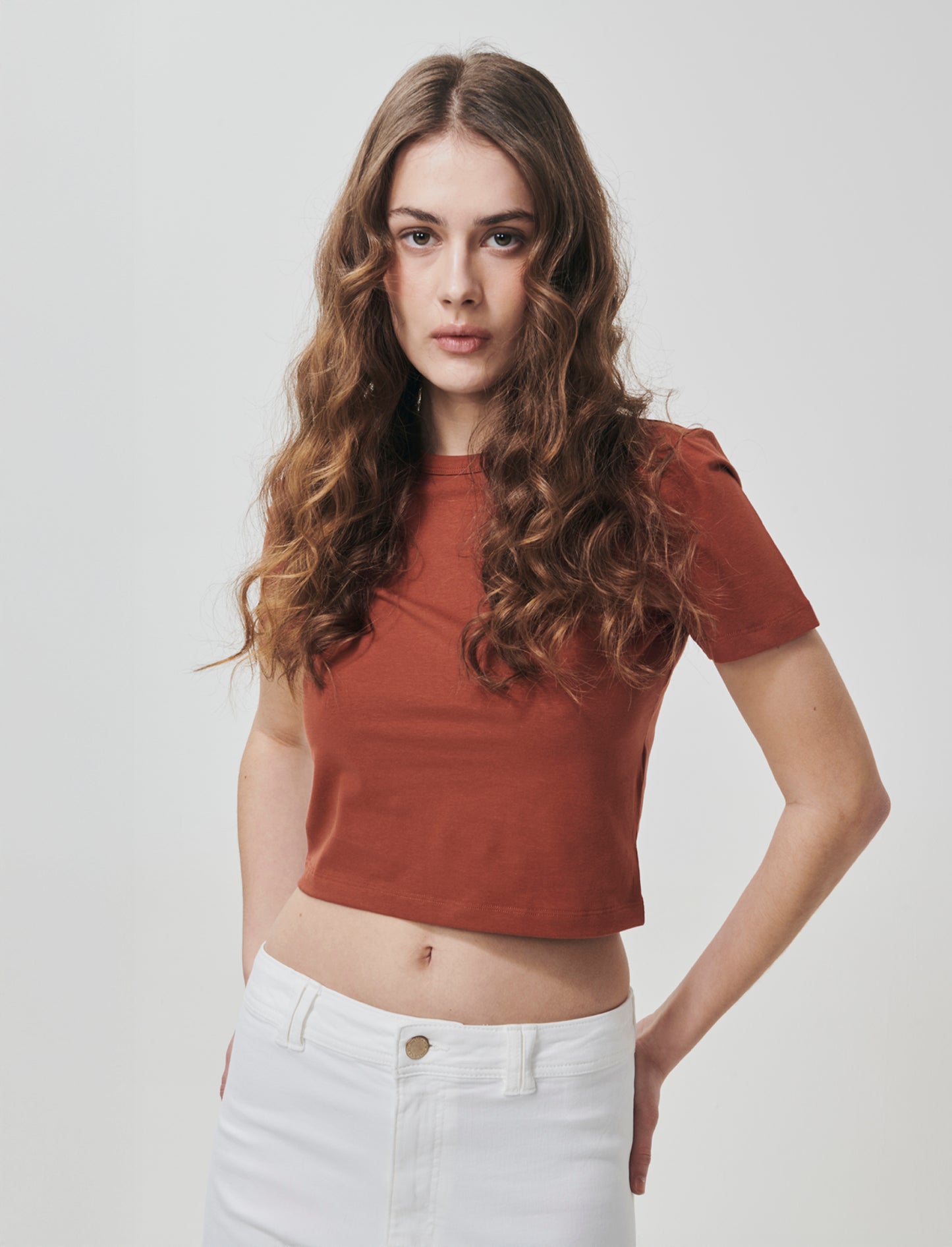 Basic Short Sleeve Crop T-Shirt - Orange