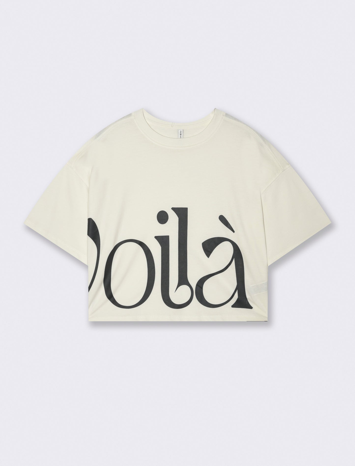 Crop T-shirt with Print and Short Sleeves - Beige