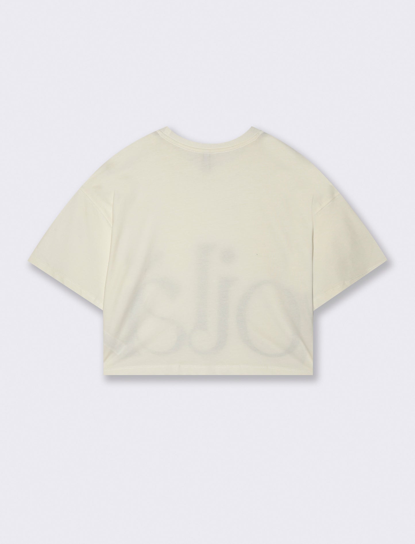 Crop T-shirt with Print and Short Sleeves - Beige