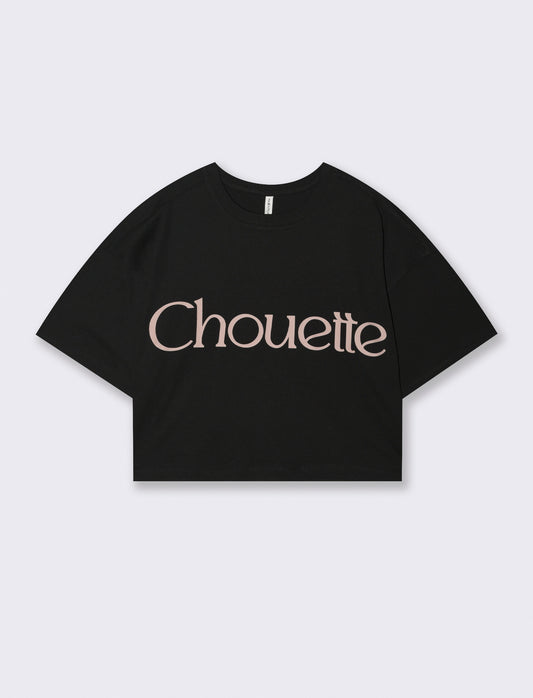 T-shirt Crop con Stampa e Manica Corta - Nero