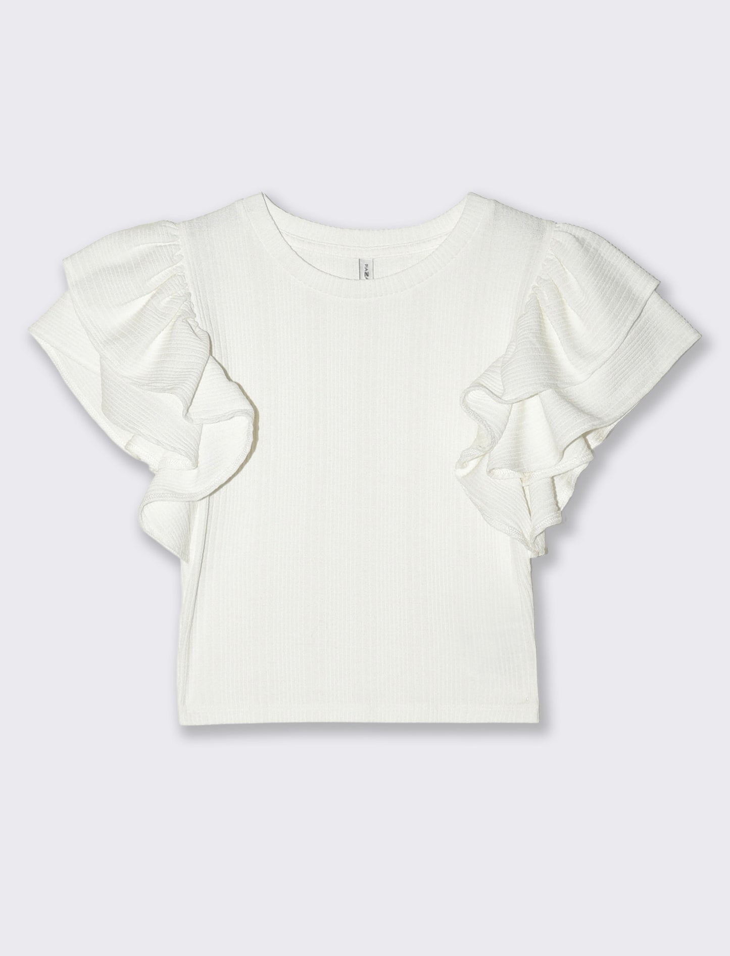 Top corto girocollo con rouches - Avorio