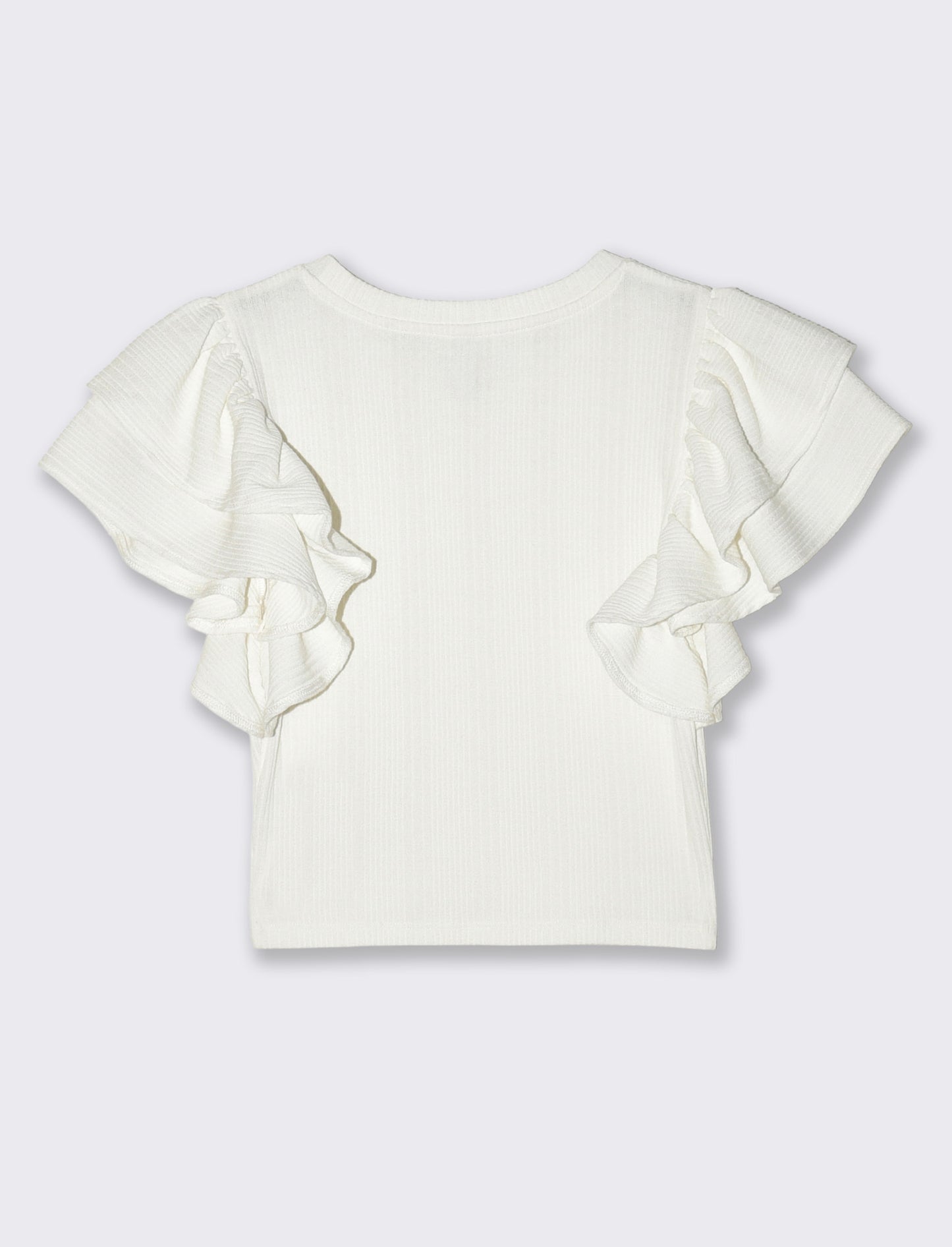 Top corto girocollo con rouches - Avorio