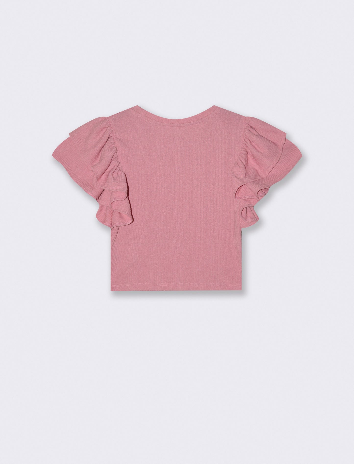 Top corto girocollo con rouches - Rosa polvere