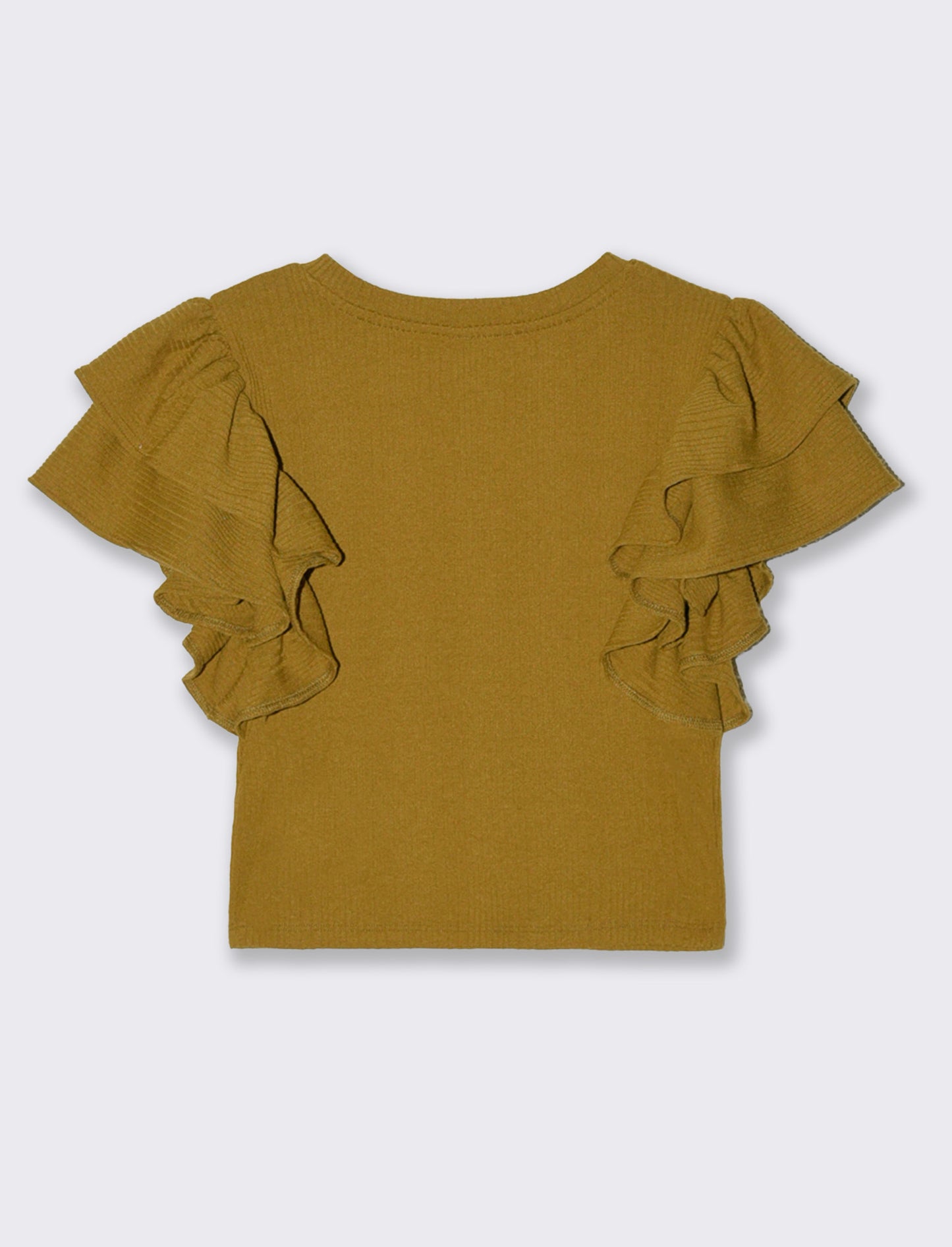 Top corto girocollo con rouches - Verde oliva